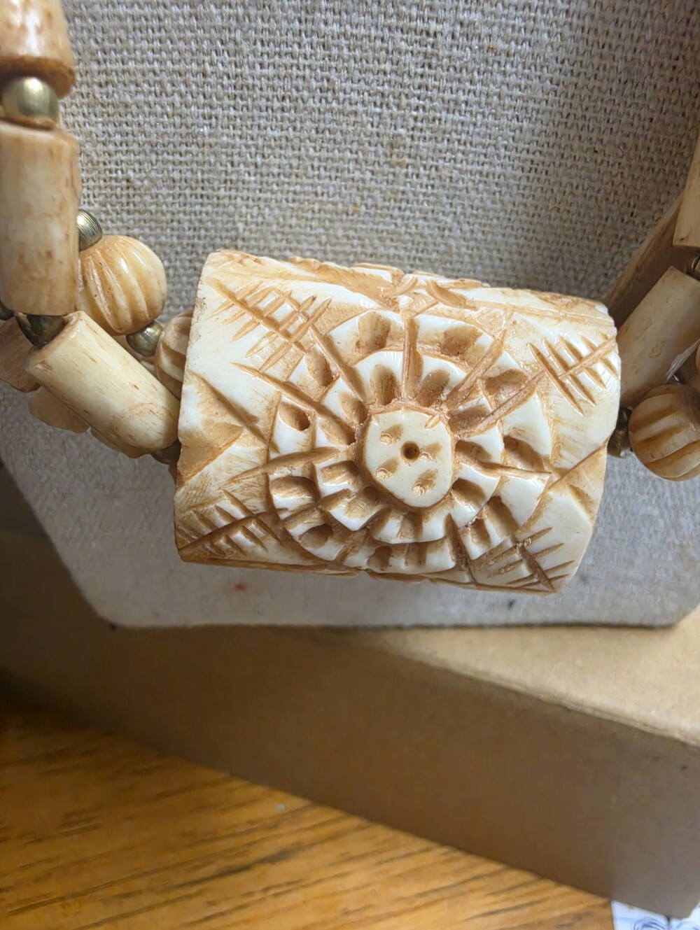 Vintage Hand-Carved Ox Bone 4 Strand Ethnic Boho Statement Necklace - Picture 4 of 8